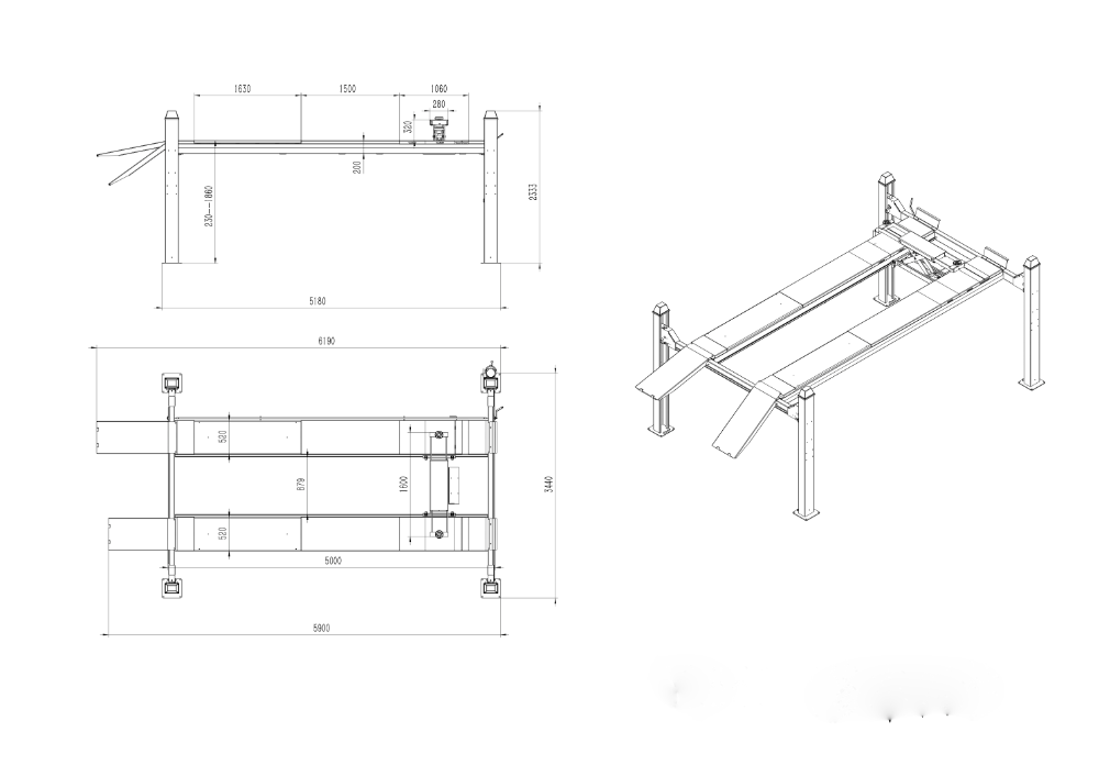 5T wheel alignment 4 post car hoist