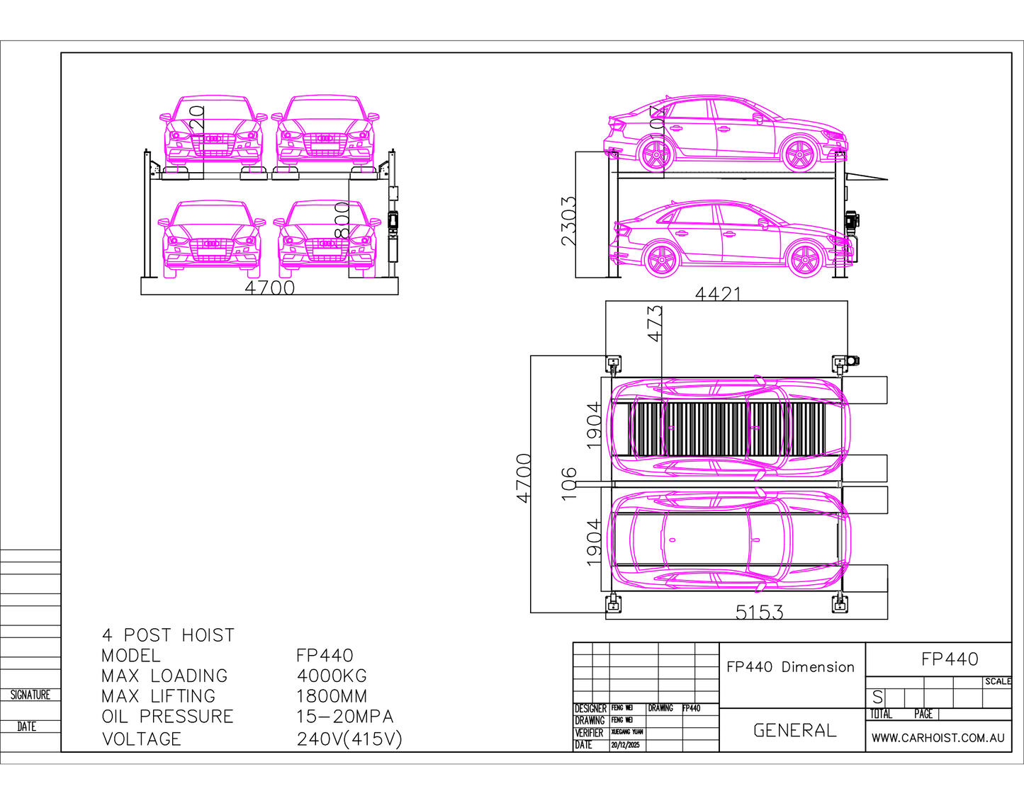 Twin 4 post car hoist FP440-18