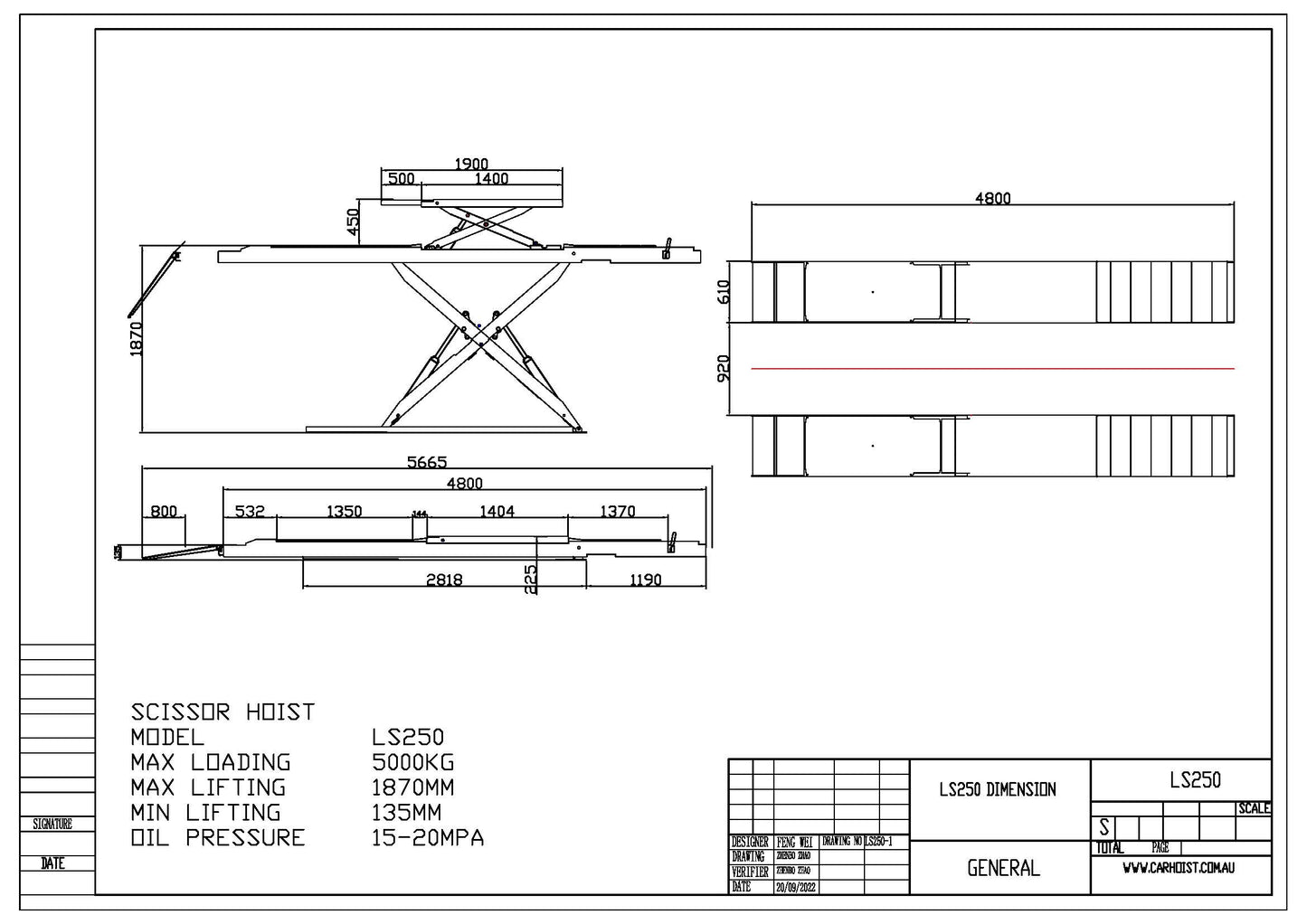 5T Low Profile Wheel Alignment Scissor Car Hoist Lift LS250