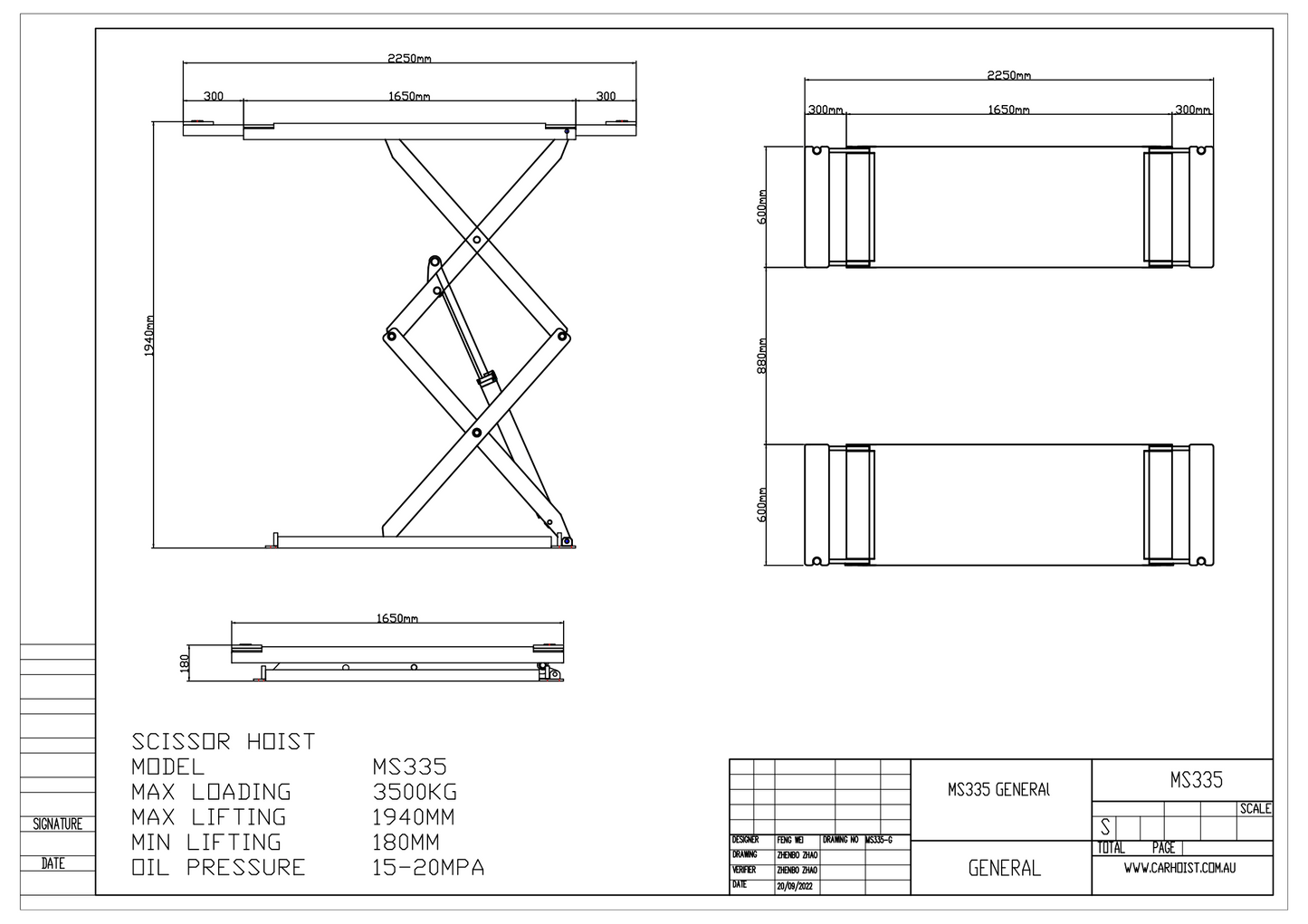 3.5T full rise scissor hoist