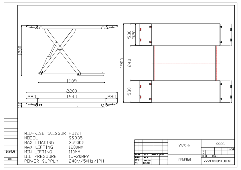 3.5T Portable Mid-Rise Scissor Car Hoist Lift SS335